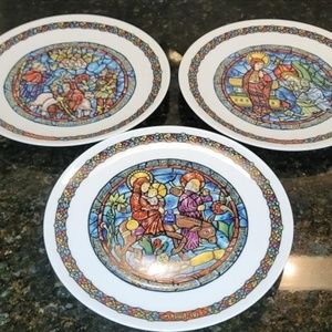 Set 3 Limoges France Porcelain Plates-Manager Scene-Home Christmas Holiday Decor